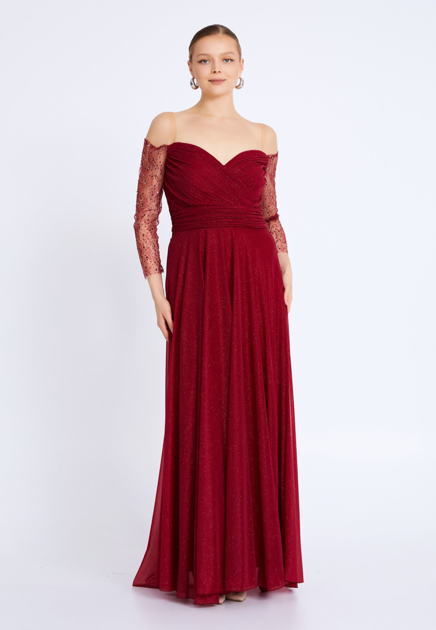 Rochie lungă eleganta bordo cu aplicații strălucitoare Zoya [2]