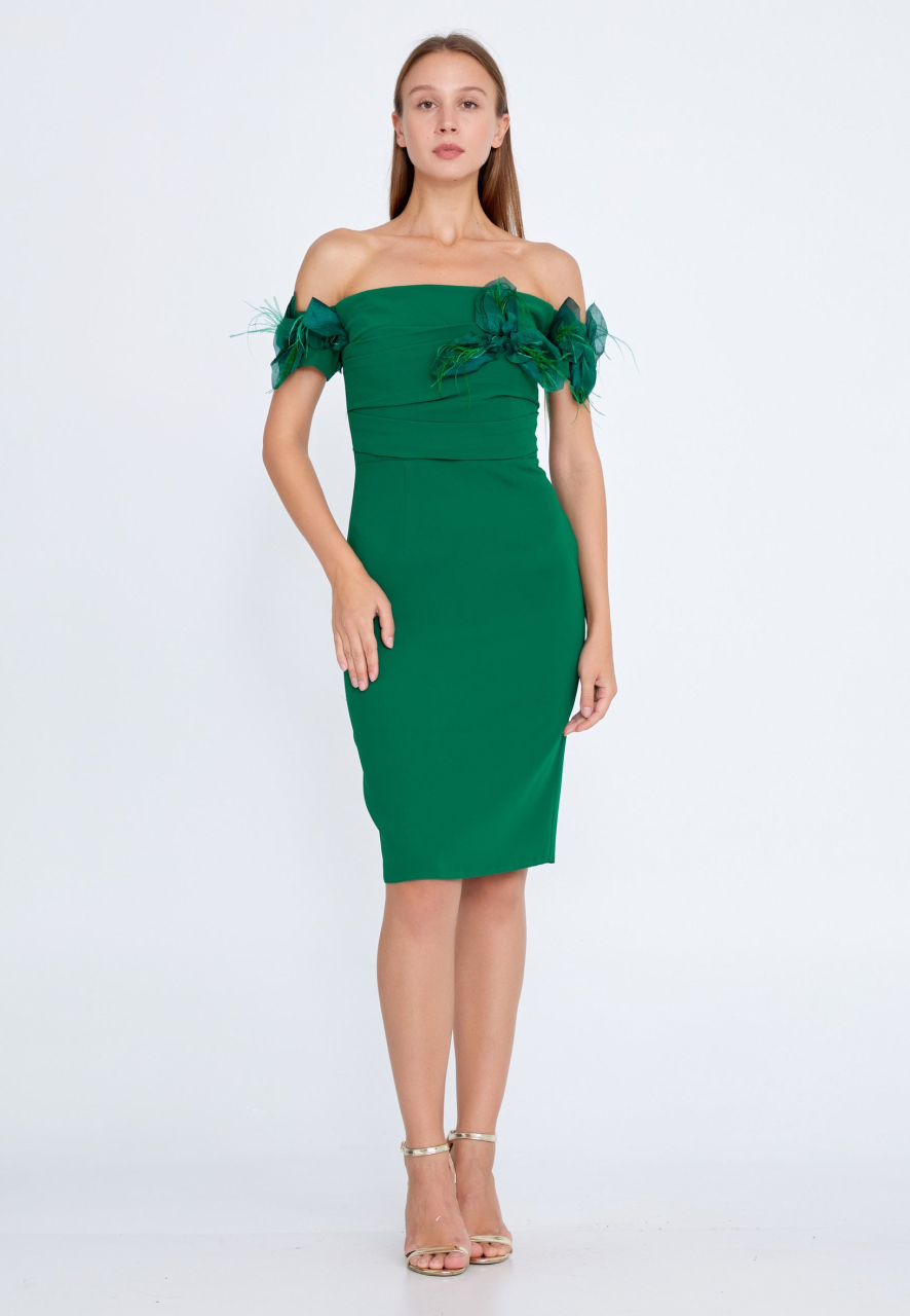 Rochie midi eleganta verde smarald cu umerii goi [3]