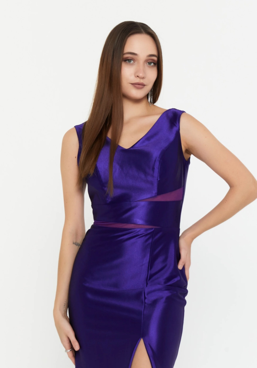 Rochie lungă mov cu spatele gol și șliț frontal Aisha [4]