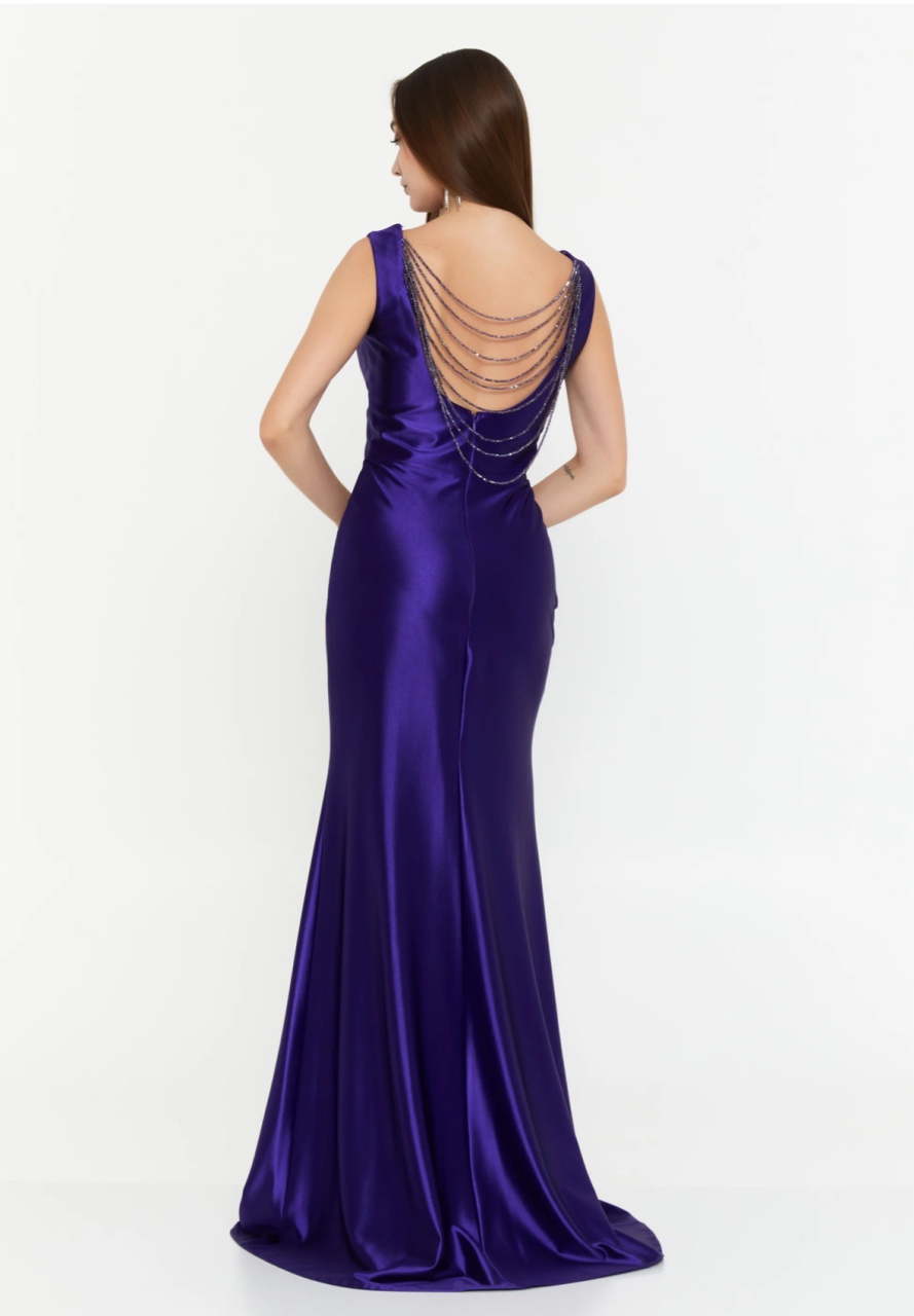 Rochie lungă mov cu spatele gol și șliț frontal Aisha [2]