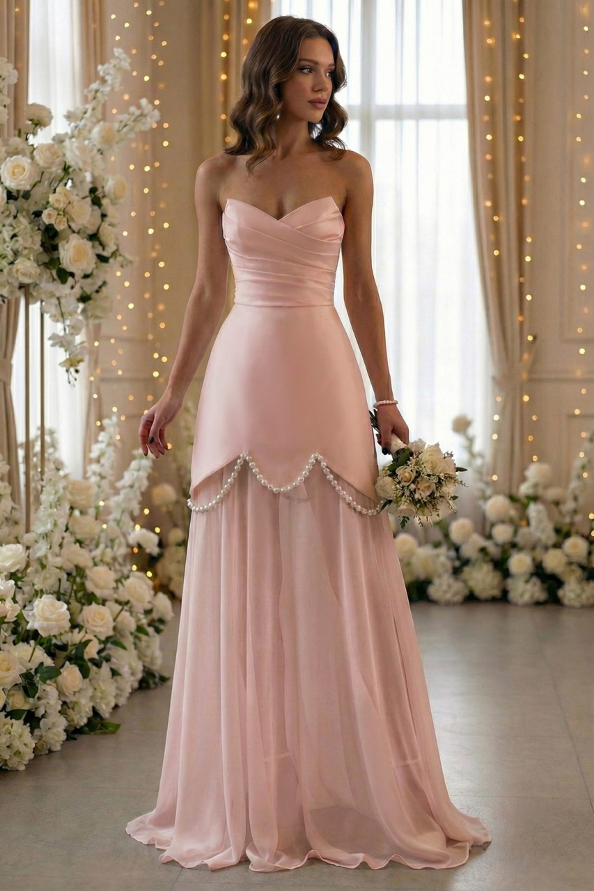 Rochie roz pe corset decorată cu perle și fusta detașabilă Emma [3]