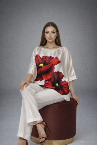 Bluza cu maci roșii și mâneci 3/4 [2]