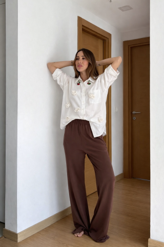 Camasa alba cu trandafiri 3D și broșe cireșe [4]