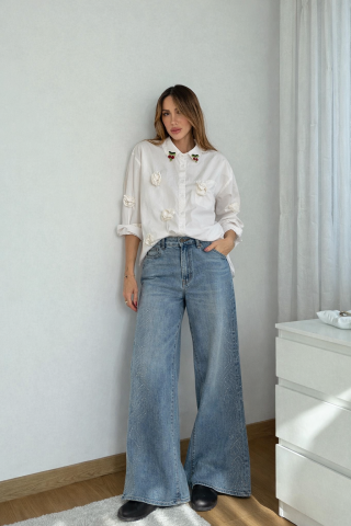 Camasa alba cu trandafiri 3D și broșe cireșe [2]