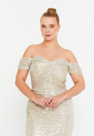 Rochii Marimi Mari / Plus Size - Rochia crem cu paiete Elaine