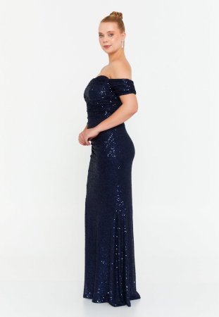 Rochii Marimi Mari / Plus Size - Rochia Navy / Bleumarin cu piete Afina