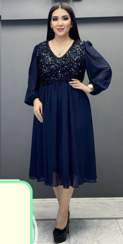 Rochie bleumarin cu mâneci din voal Wanda [1]