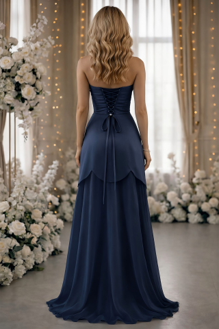 Rochie cu corset bleumarin cu fusta detașabilă și decorată cu perle [1]