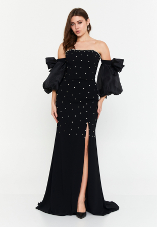 Noua Colectie - Rochie de seara eleganta neagra cu maneci bufante Wendy