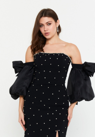 Rochie de seara eleganta neagra cu maneci bufante Wendy [3]