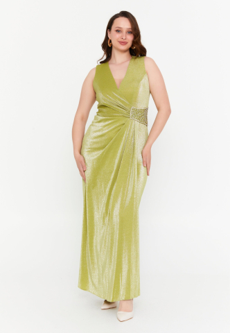 Noua Colectie - Rochie eleganta maxi, verde lime cu efect lucios Vanda