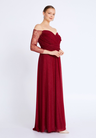 Rochie lungă eleganta bordo cu aplicații strălucitoare Zoya [2]