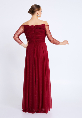 Rochie lungă eleganta bordo cu aplicații strălucitoare Zoya [3]
