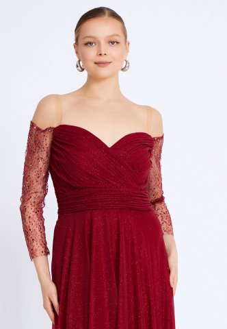 Noua Colectie - Rochie lungă eleganta bordo cu aplicații strălucitoare Zoya