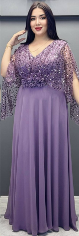 Rochie lungă lila cu mâneci din voal și paiete Glidia [1]