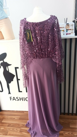 Rochie lungă lila cu mâneci din voal și paiete Glidia [2]