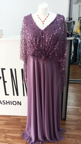 Rochie lungă lila cu mâneci din voal și paiete Glidia [3]