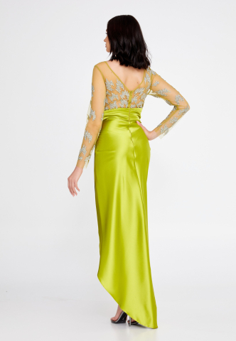 Rochie midi verde lime cu maneci Katana [2]