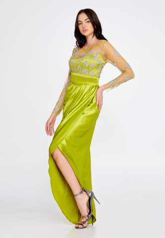 Rochie midi verde lime cu maneci Katana [1]