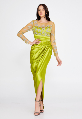 Rochie midi verde lime cu maneci Katana [3]