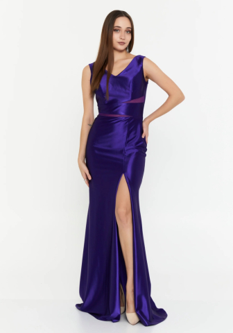 Rochie lungă mov cu spatele gol și șliț frontal Aisha