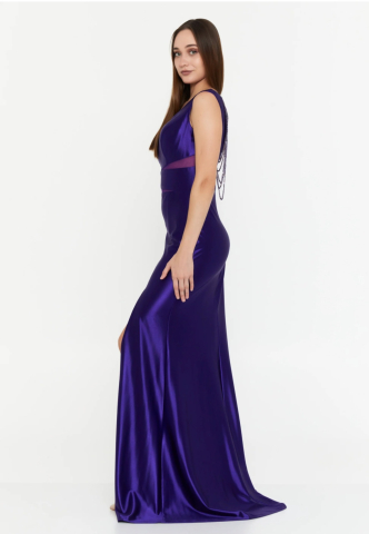 Rochie lungă mov cu spatele gol și șliț frontal Aisha [2]