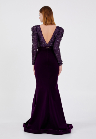 Rochie Mov lunga de catifea Roxanne [3]
