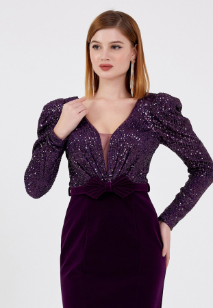 Rochie Mov lunga de catifea Roxanne [1]