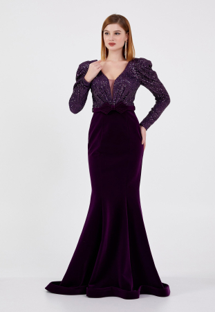 Rochii Valentine's  Day - Rochie Mov lunga de catifea Roxanne