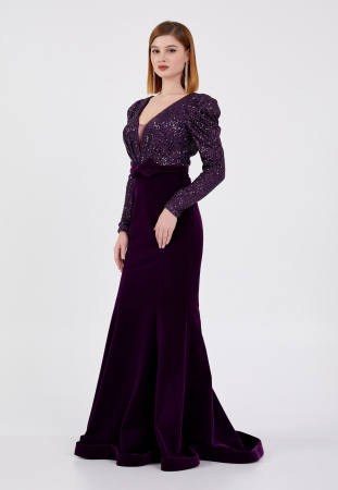 Rochie Mov lunga de catifea Roxanne [2]