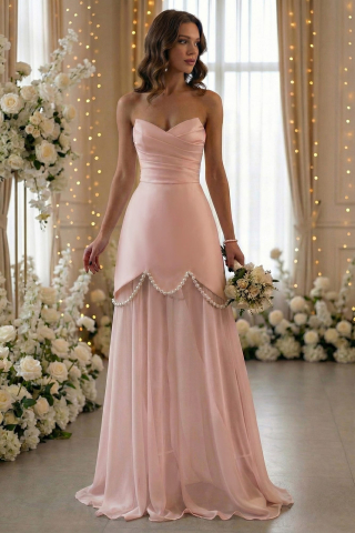 Rochie roz pe corset decorată cu perle și fusta detașabilă Emma [2]