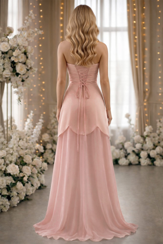 Rochie roz pe corset decorată cu perle și fusta detașabilă Emma [1]