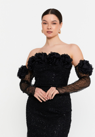 Rochii Scurte / Midi / Cocktail - Rochie tip bijuterie cu flori 3D Nessa