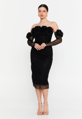 Rochie tip bijuterie cu flori 3D Nessa [2]