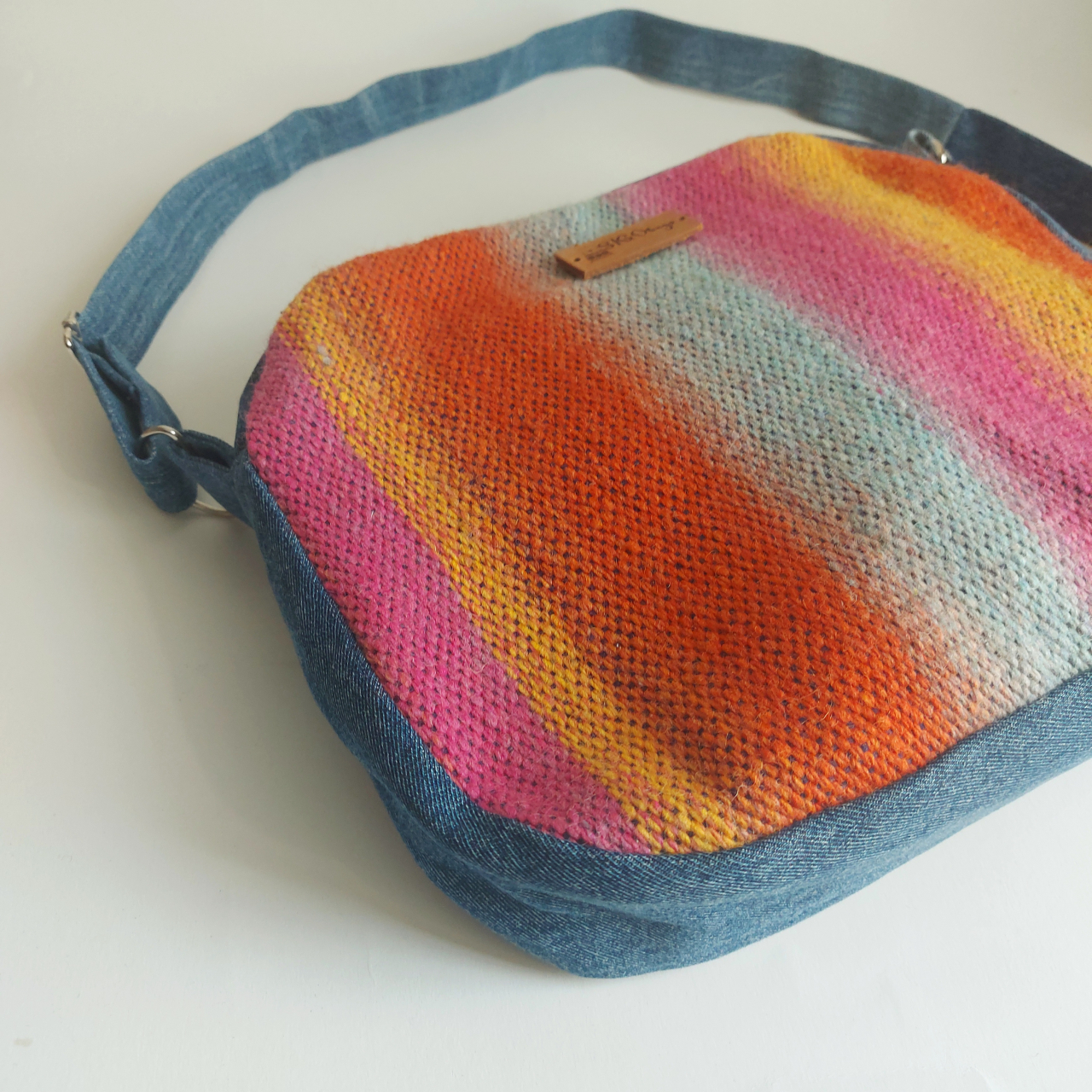 Geantă poștaș handmade țesută manual la războiul de țesut [2]
