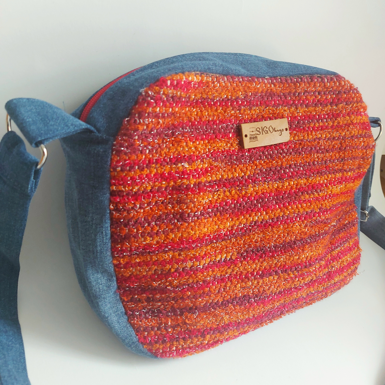 Geantă poștaș handmade țesută manual la războiul de țesut [4]