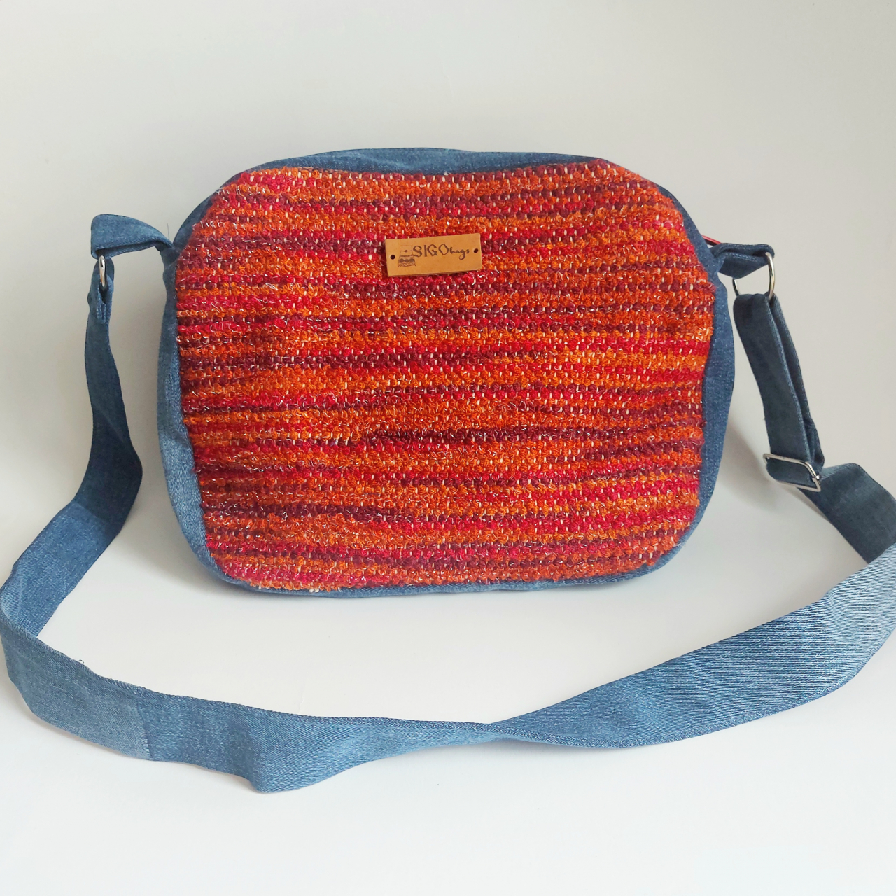 Geantă poștaș handmade țesută manual la războiul de țesut [3]