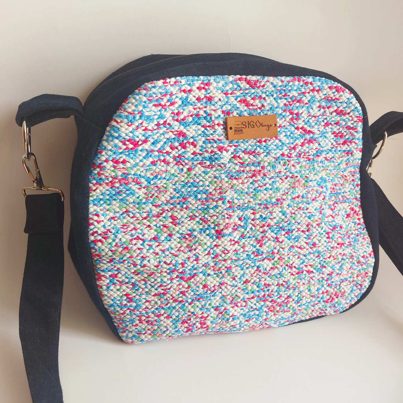 Geantă poștaș handmade țesută manual la războiul de țesut [2]