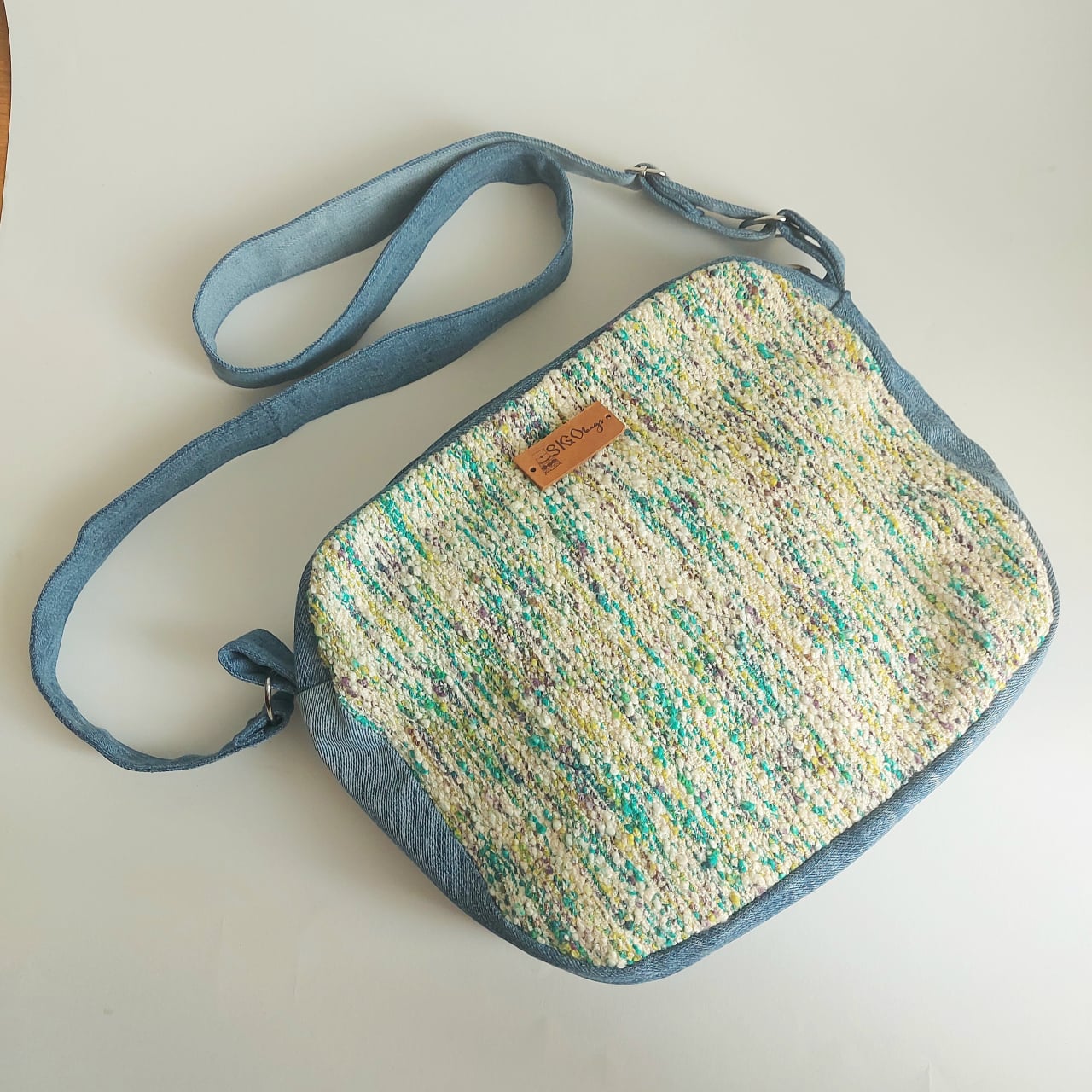 Geantă poștaș handmade țesută manual la războiul de țesut [6]