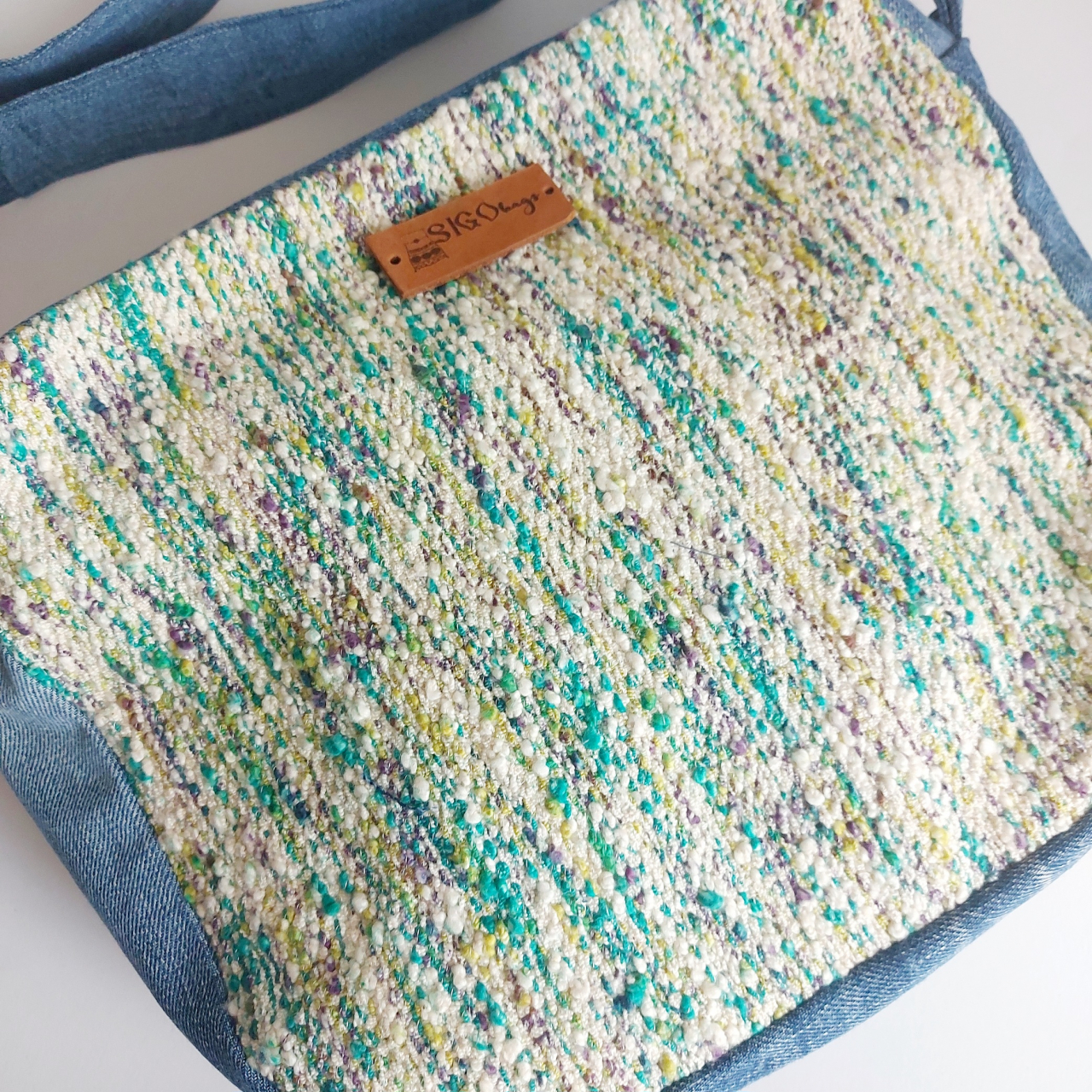 Geantă poștaș handmade țesută manual la războiul de țesut [5]