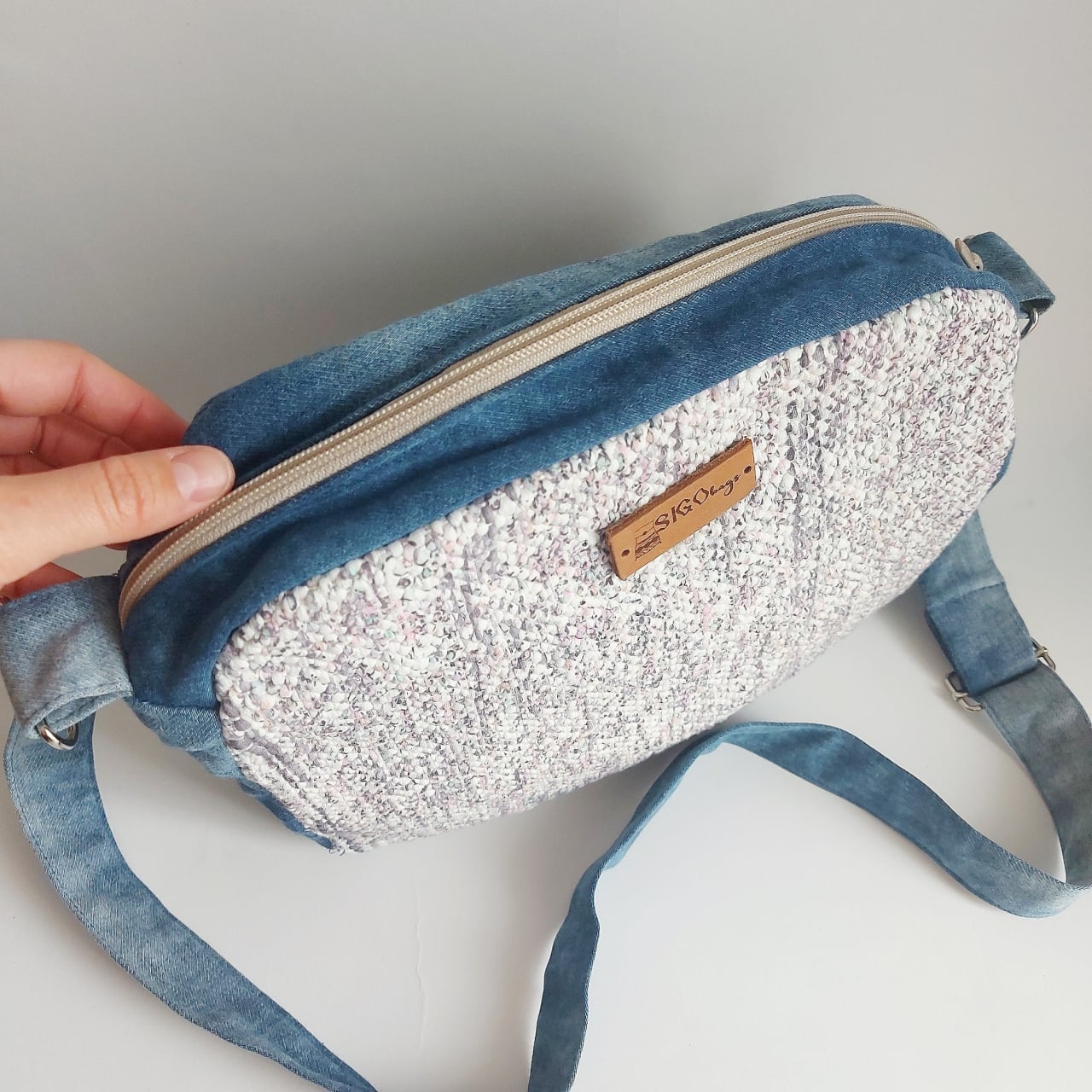 Geantă poștaș handmade țesută manual la războiul de țesut [6]