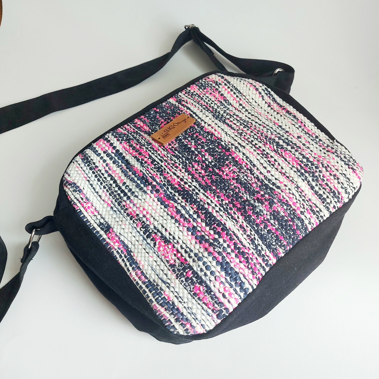 Geantă poștaș handmade țesută manual la războiul de țesut [3]