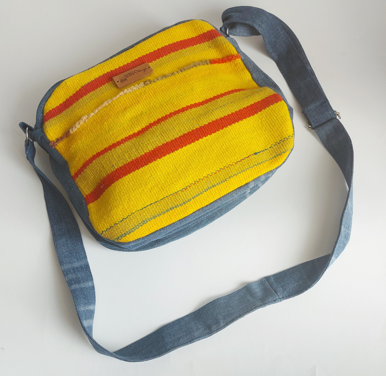 Geantă poștaș handmade țesută manual la războiul de țesut [3]