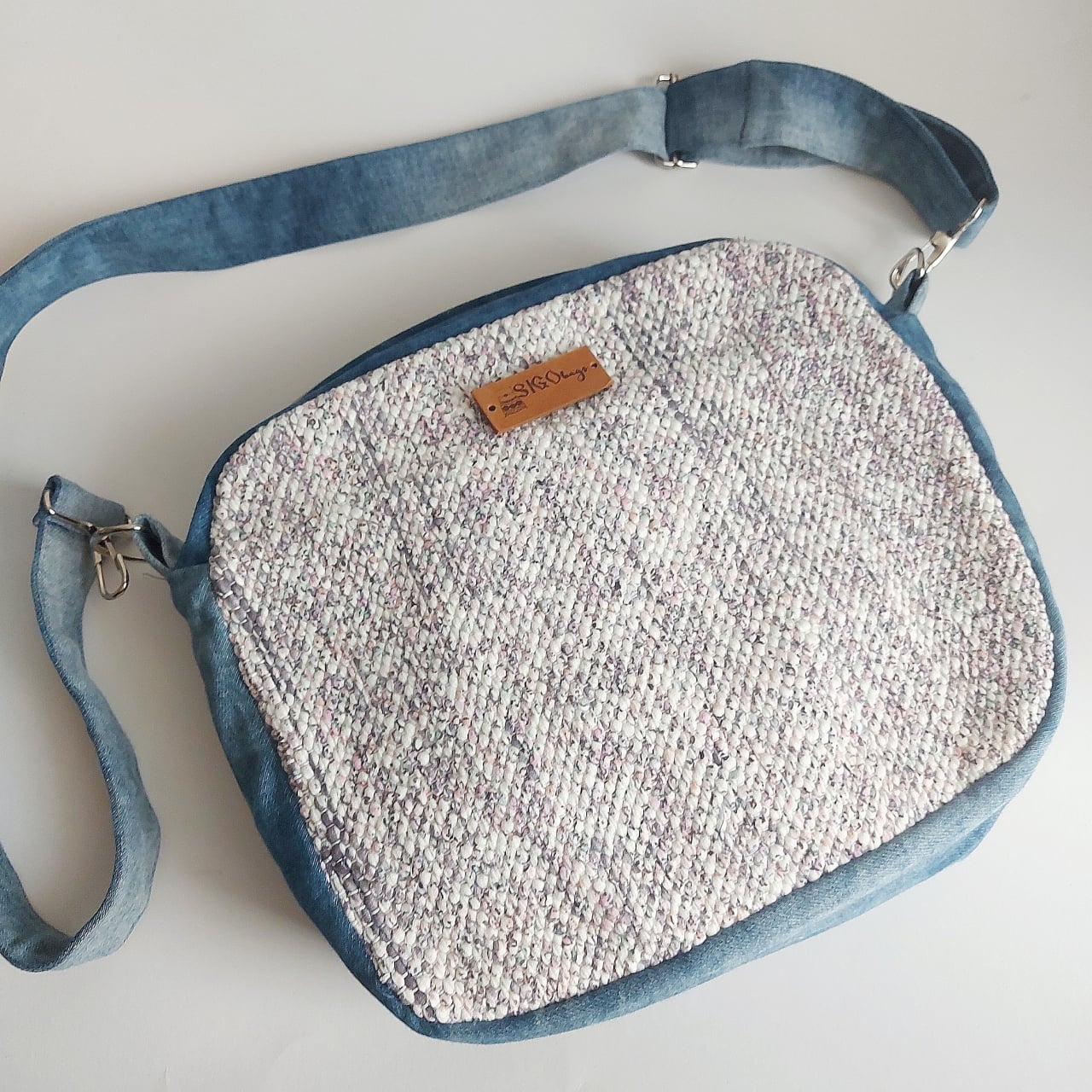 Geantă poștaș handmade țesută manual la războiul de țesut [4]