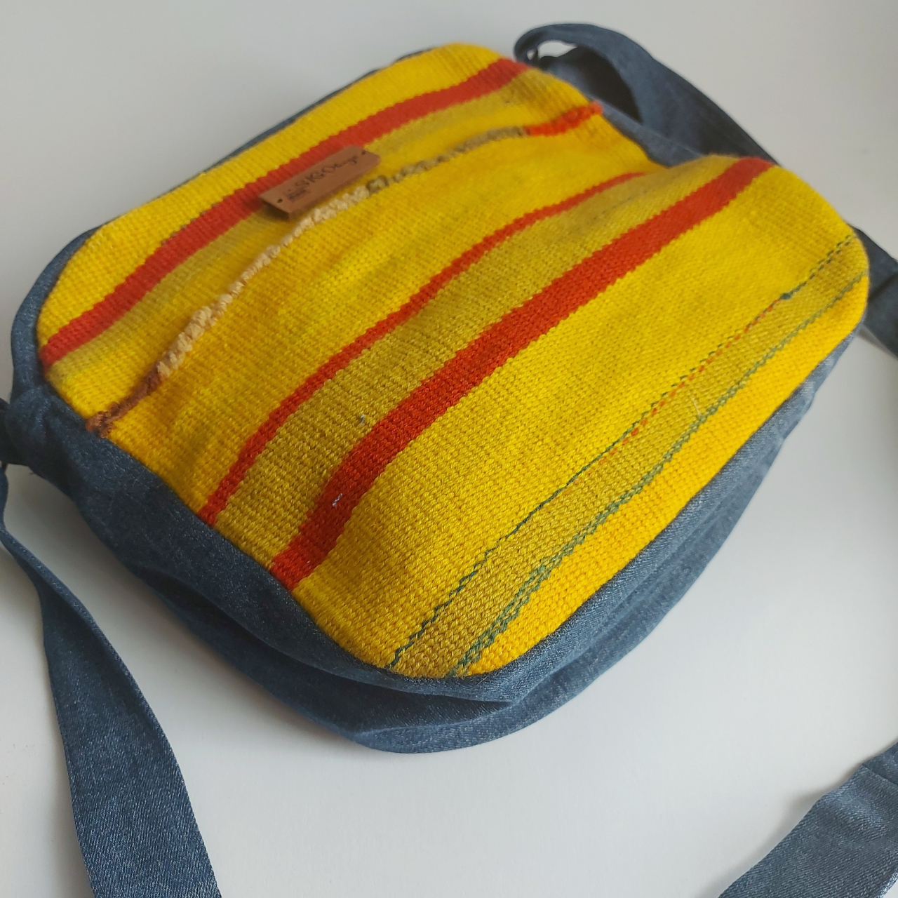 Geantă poștaș handmade țesută manual la războiul de țesut [4]