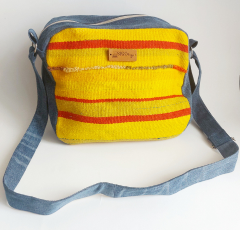 GENȚI - Geantă poștaș handmade țesută manual la războiul de țesut
