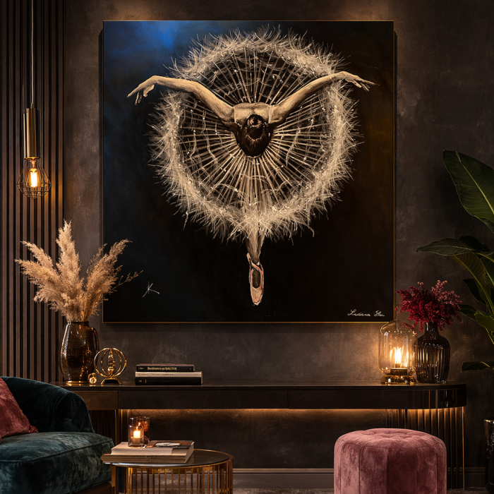 Tablou " Dandelion Ballerina" pictat manual, 100x100 cm acrlyic pe pânză [3]