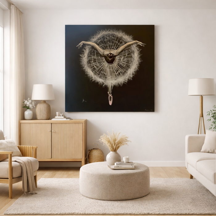Tablou " Dandelion Ballerina" pictat manual, 100x100 cm acrlyic pe pânză [2]