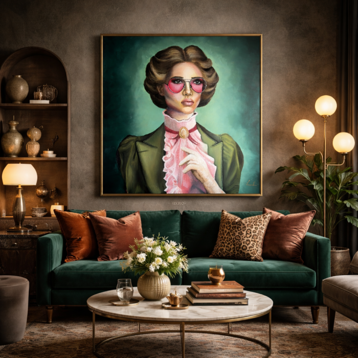 Tablou "Victorian Lady – Modern Twist"  pictat manual 100 x 100 cm, ulei pe pânză [3]