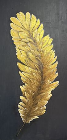 Creațiile noastre - Tablou "Golden Feather" pictat manual 140 x 70 cm, acrylic pe pânză